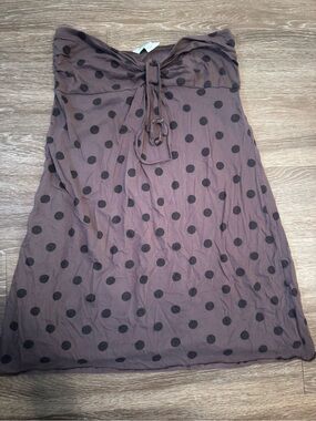 Vintage Girl Women's Strapless Polka Dot Tie Front Tank Top Brown/Black L